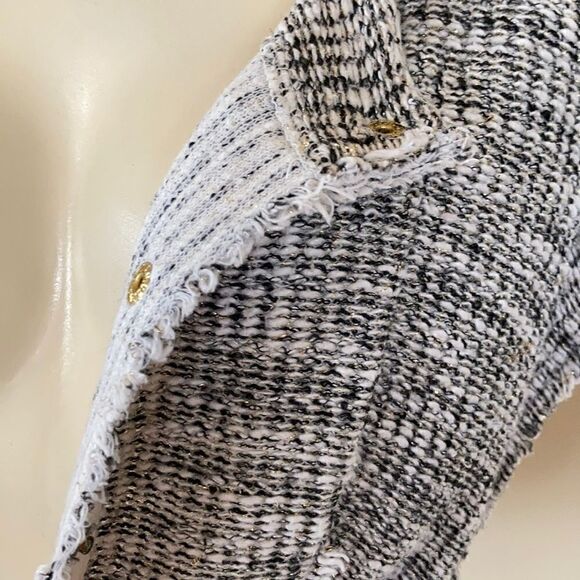 ANTHROPOLOGY Cottonaire fringe snap jacket zippered pockets Black cream Small - Picture 14 of 15